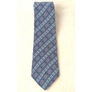 Valentino Pietro Pure Silk Tie Blue Geometric Pattern Made in Italy Vintage